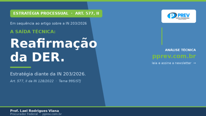 Imagem destacada — alt text Reafirmação da DER no processo administrativo do INSS — art. 577, II da IN 128/2022