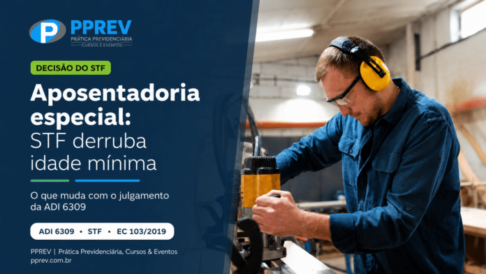 Trabalhador de indústria com protetor auricular operando máquina, ilustrando a aposentadoria especial julgada pelo STF na ADI 6309